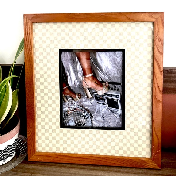 Hot Girl Disco Ball Boombox Dancing Checker Matted Wood Framed Canvas Print Art